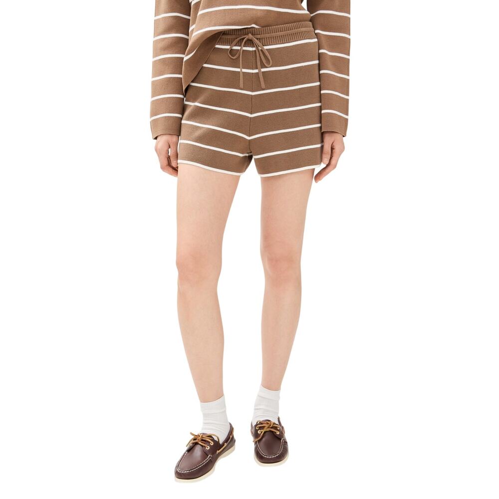 La Ligne Brown and White Striped Knit Drawstring Shorts